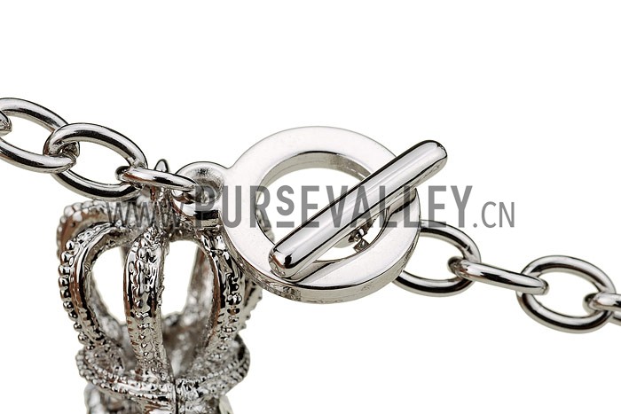 Juicy Couture Replica Crystal Studded Crown Heart Pendant Silver Fine Chain Necklace