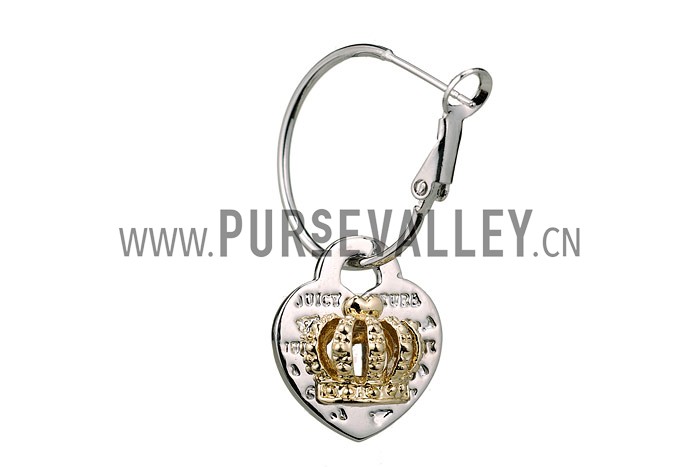 Juicy Couture Replica Silver Hoops With Crystal Studded Logo Crown Silver Heart Accent
