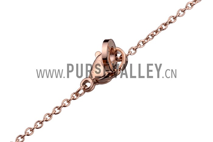 BVLGARI Inscribed White Crystal Stud Spool Pendant Rose Gold Plated Fine Chain Necklace