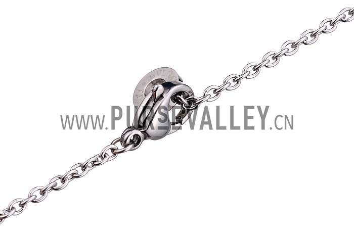 BVLGARI Inscribed White Crystal Stud Spool Pendant Sterling Silver Fine Chain Necklace