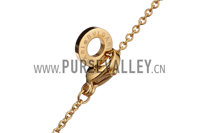 BVLGARI Inscribed White Crystal Stud Spool Pendant Yellow Gold Plated Fine Chain Necklace