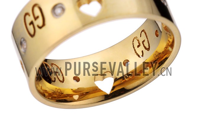 Gucci Replica Logo Engraved Crystal Stud Heart Cutwork Gold Ring
