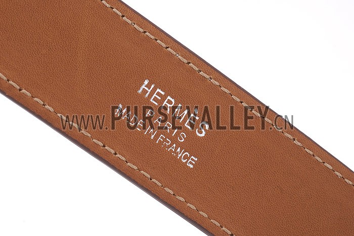 Hermes Replica Orange Cuff-Like Silver Hook Clasp Leather Bracelet