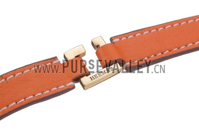 Hermes Replica Gold Pyramid Stud Accent Slim Orange Double Wrap Leather Bracelet