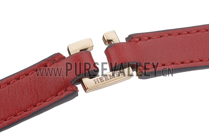 Hermes Replica Gold Pyramid Stud Accent Slim Red Double Wrap Leather Bracelet