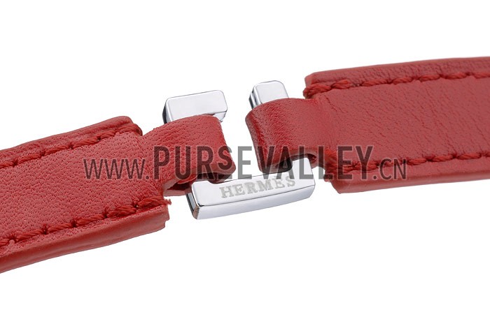 Hermes Replica Silver Pyramid Accent Cadena Lock Slim Red Leather Bracelet