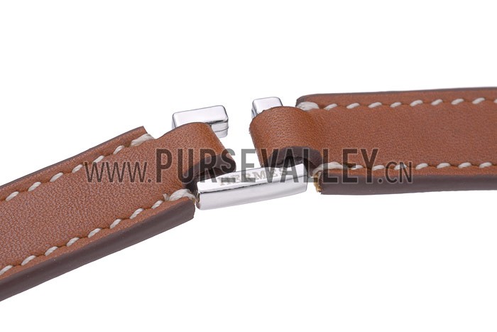 Hermes Replica Silver Pyramid Accent Cadena Lock Slim Tan Leather Bracelet