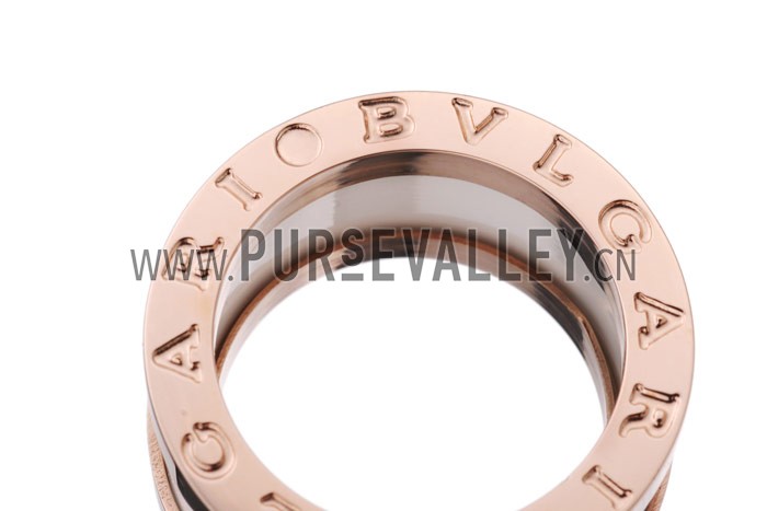 Bvlgari Replica White Ceramic Center Engraved Rose Gold Rimmed Ring