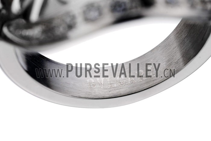 Bvlgari Replica Crystal Encrusted Mother Of Pearl Based Floral Carved Silver Ring