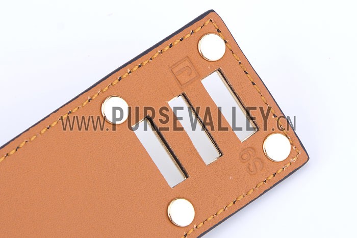 Hermes Replica Brass Turnlock Closure Wide Orange Leather Bracelet