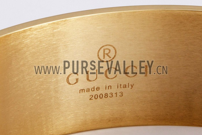 Gucci Replica Logo Engraved Yellow Gold Plated Bangle Bracelet