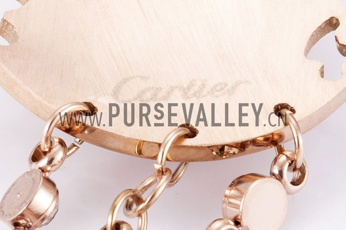 Cartier Replica Diamond Embellished Emerald-Eyed Cutwork Leopard Rose-Gold Hanging Earrings