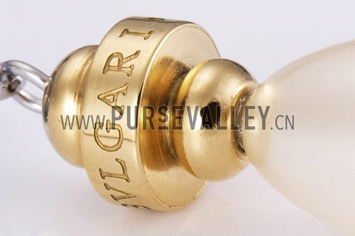 Bvlgari Replica Engraved Yellow Gold & Blue Bead Pearl Drop Hanging Earrings