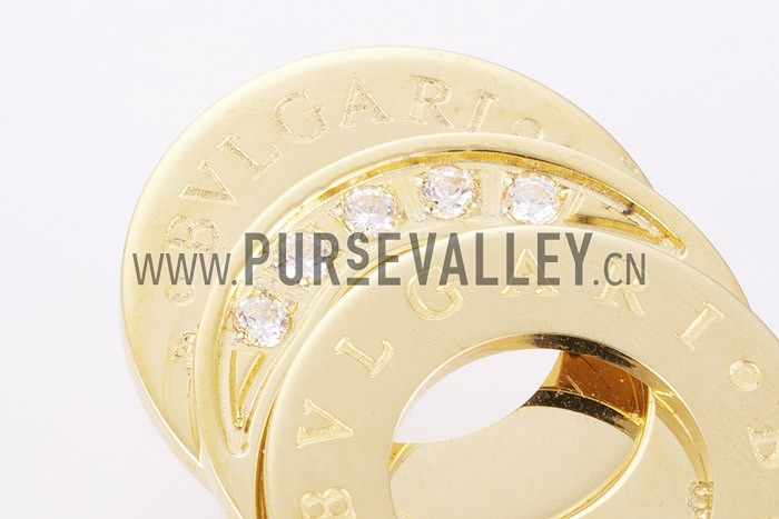 Bvlgari Replica Diamond Stud Engraved Triple Disc Yellow Gold Hanging Earrings