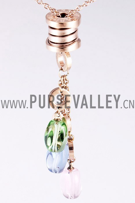 Bvlgari Replica Tri-Colored Bead Dangler Spool Pendant Rose-Gold Fine Chain Necklace