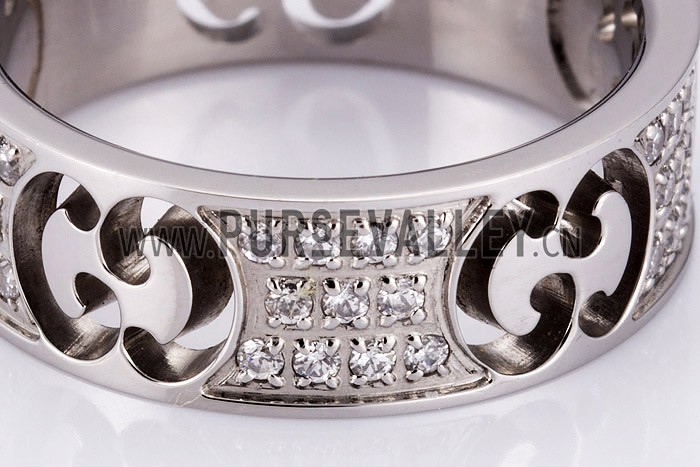 Gucci Replica Diamond Embellished Logo Cutwork Sterling Silver Band