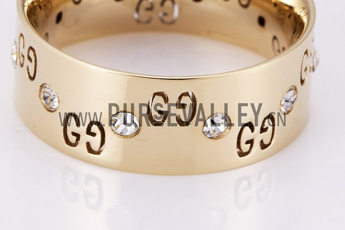 Gucci Replica Logo Engraved Diamond Stud Gold Band