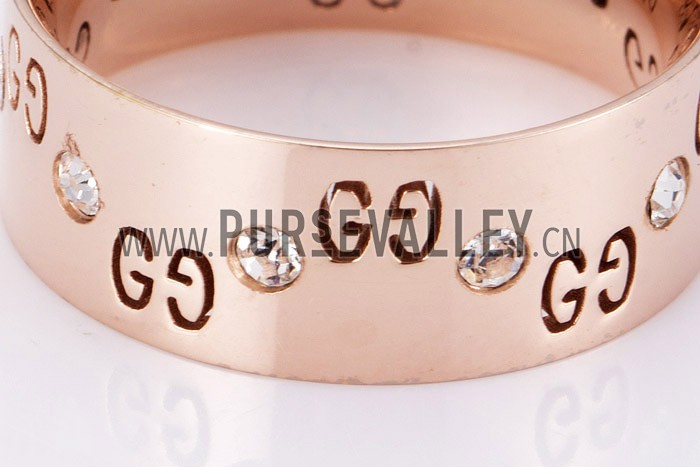 Gucci Replica Logo Engraved Diamond Stud Rose-Gold Band