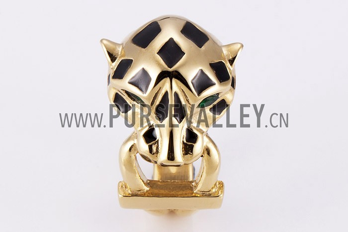 Cartier Replica Emerald-Eyed Leopard Head Enamel Marking Gold Ring