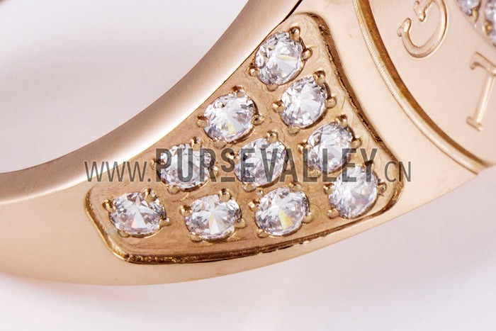 Bvlgari Replica Diamond Embellished Engraved Rim Rose-Gold Ring