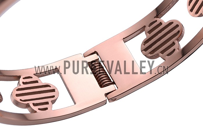 Van Cleef and Arpels Replica Black Enamel Stud Cutwork Rose-Gold Floral Bangle Bracelet