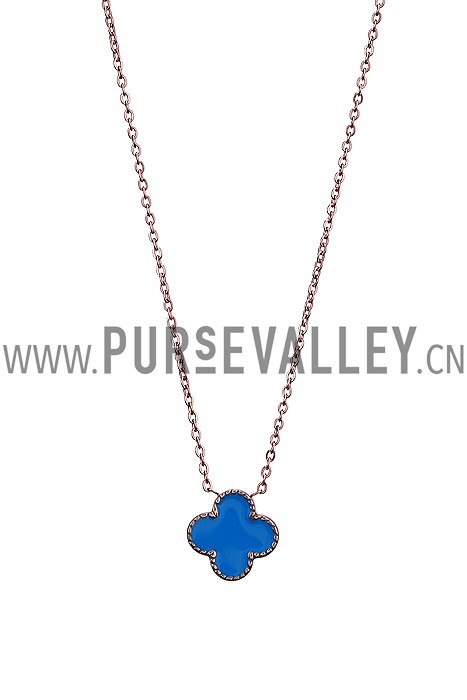 Van Cleef and Arpels Replica Pink & Blue Enamel Floral Pendant Fine Chain Necklace