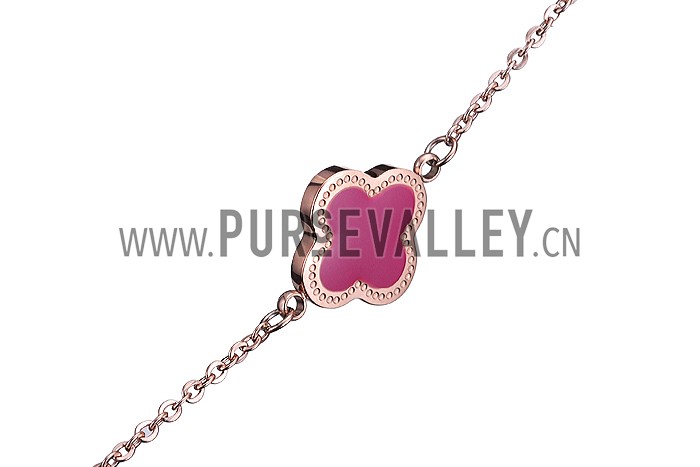Van Cleef and Arpels Replica Pink & Blue Enamel Floral Charm Fine Chain Necklace