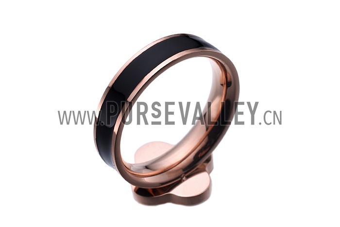 Van Cleef and Arpels Replica Black Enamel Stud Floral Center & Rim Rose-Gold Ring