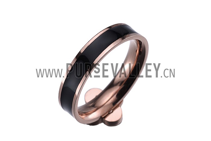 Van Cleef and Arpels Replica Black Enamel Stud Floral Center Slim Rose-Gold Ring