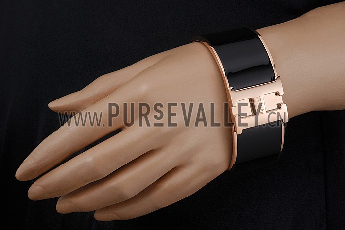 Hermes H Bracelet Black Enamel Rose Gold Handware 700539