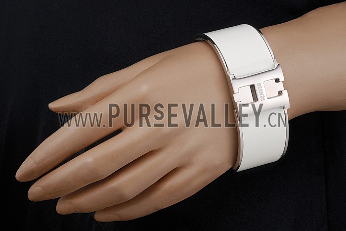 Hermes H Bracelet White Enamel Silver Handware 700553