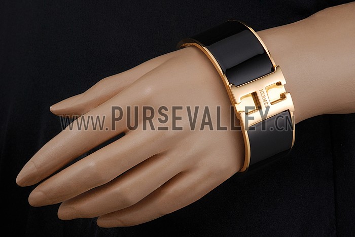 Hermes H Bracelet Black Enamel Gold Handware 700555