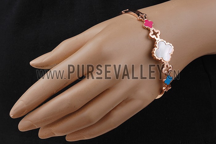Van Cleef Vintage Alhambra 3 Motifs Rose Gold Bangle Bracelet