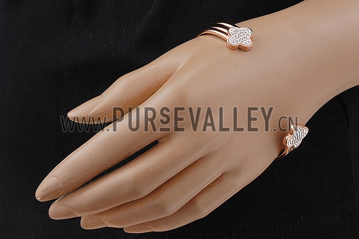 Van Cleef Diamonds Clover Motifs Rose Gold Bangle Bracelet
