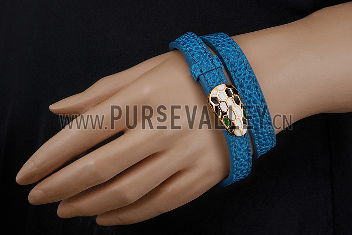 Bvlgari Serpenti Blue Leather Gold Hardware Bracelet 700524