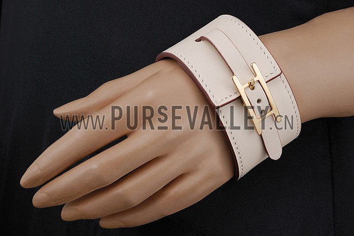 Hermes Hapi Wide White Leather Gold Hardware Bracelet 700606