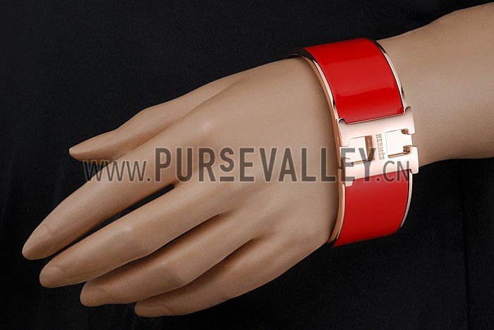 Hermes H Bracelet Red Enamel Rose Gold Handware 700544