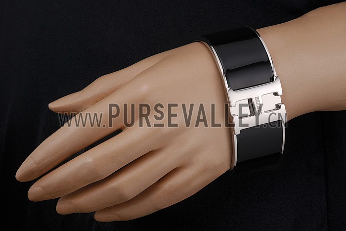 Hermes H Bracelet Black Enamel Silver Handware 700547
