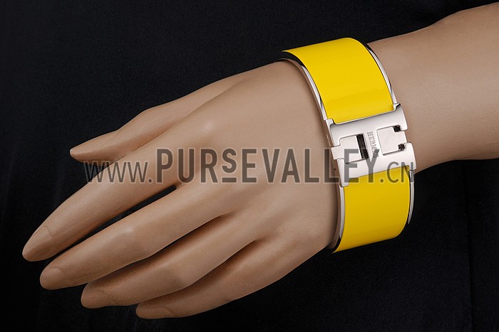 Hermes H Bracelet Yellow Enamel Silver Handware 700554