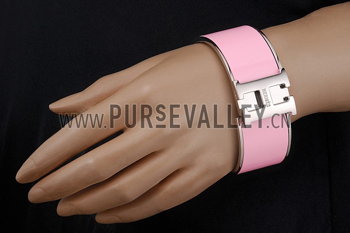 Hermes H Bracelet Pink Enamel Silver Handware 700551