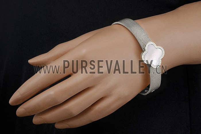 Van Cleef Mesh White Mother-Of-Pearl Silver Bracelet 700583