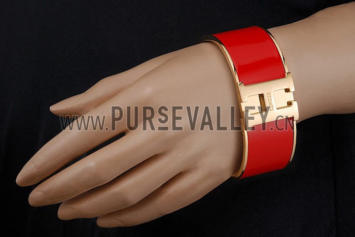 Hermes H Bracelet Red Enamel Gold Handware 700560