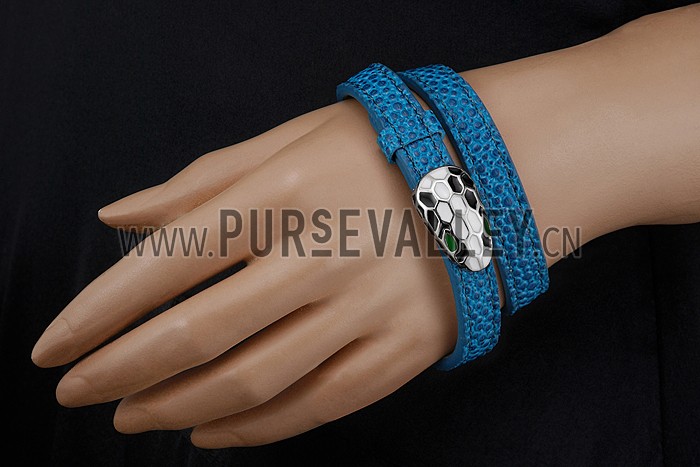 Bvlgari Serpenti Blue Leather Silver Hardware Bracelet 700519