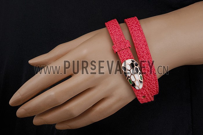 Bvlgari Serpenti Magenta Leather Rose Gold Hardware Bracelet 700531