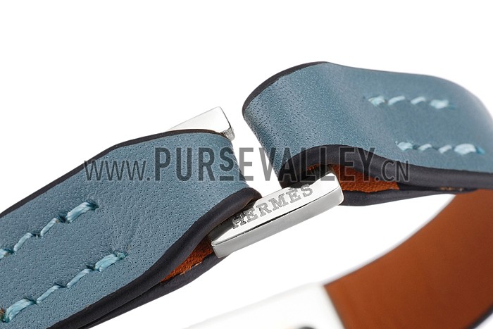 Hermes Micro Kelly Silver Hardware Bracelet Blue