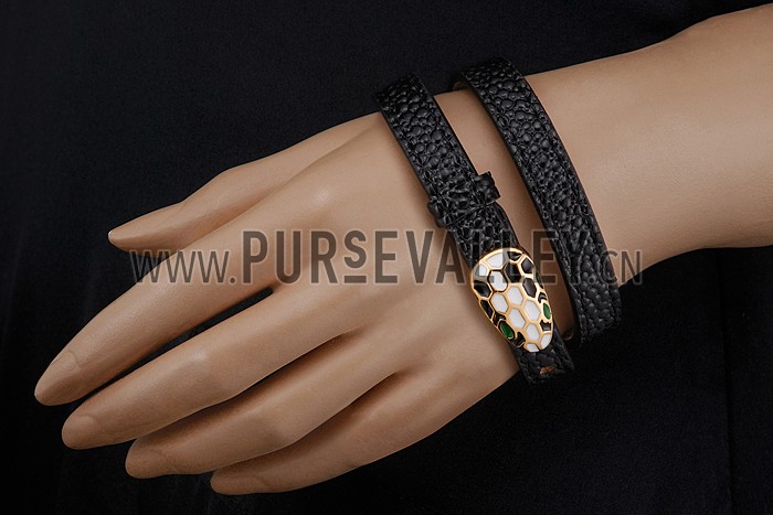 Bvlgari Serpenti Black Leather Gold Hardware Bracelet 700523