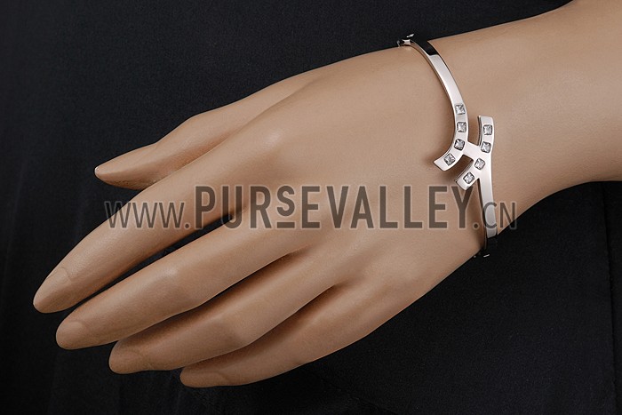 Hermes Diamond H Silver Bangle 700607