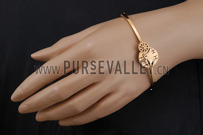 Hermes Horse & Carriage Motif Gold Bracelet 700611