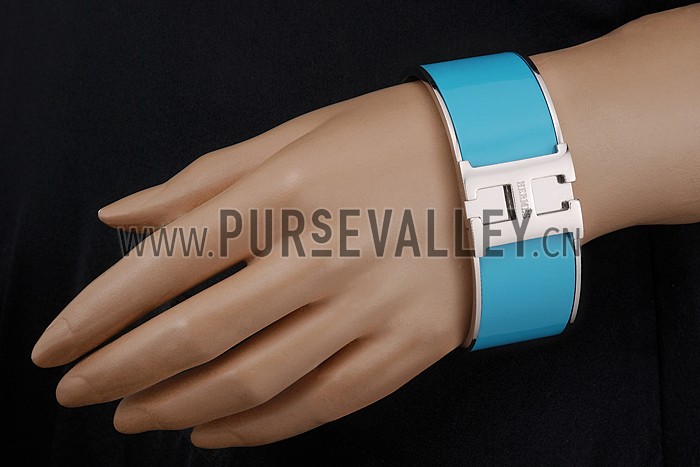 Hermes H Bracelet Blue Enamel Silver Handware 700548