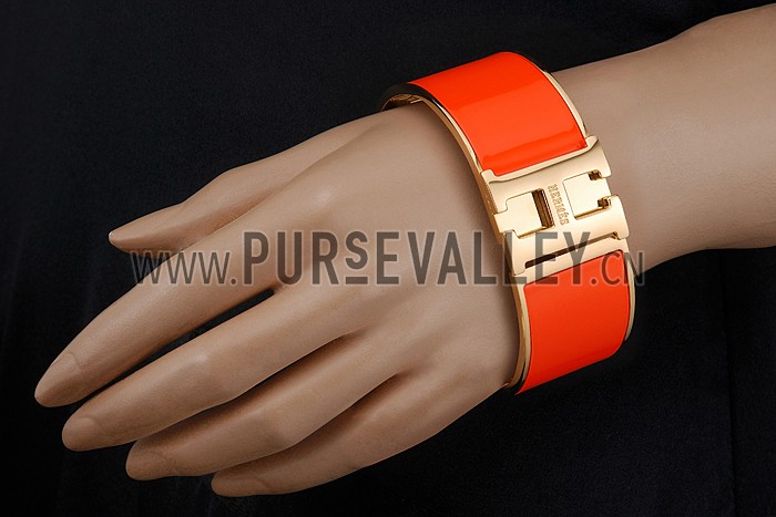 Hermes H Bracelet Orange Enamel Gold Handware 700558